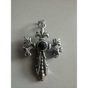 Cross Chain Pendant Double Sided Stone Viking Gothic Vintage Stainless Steel 24”